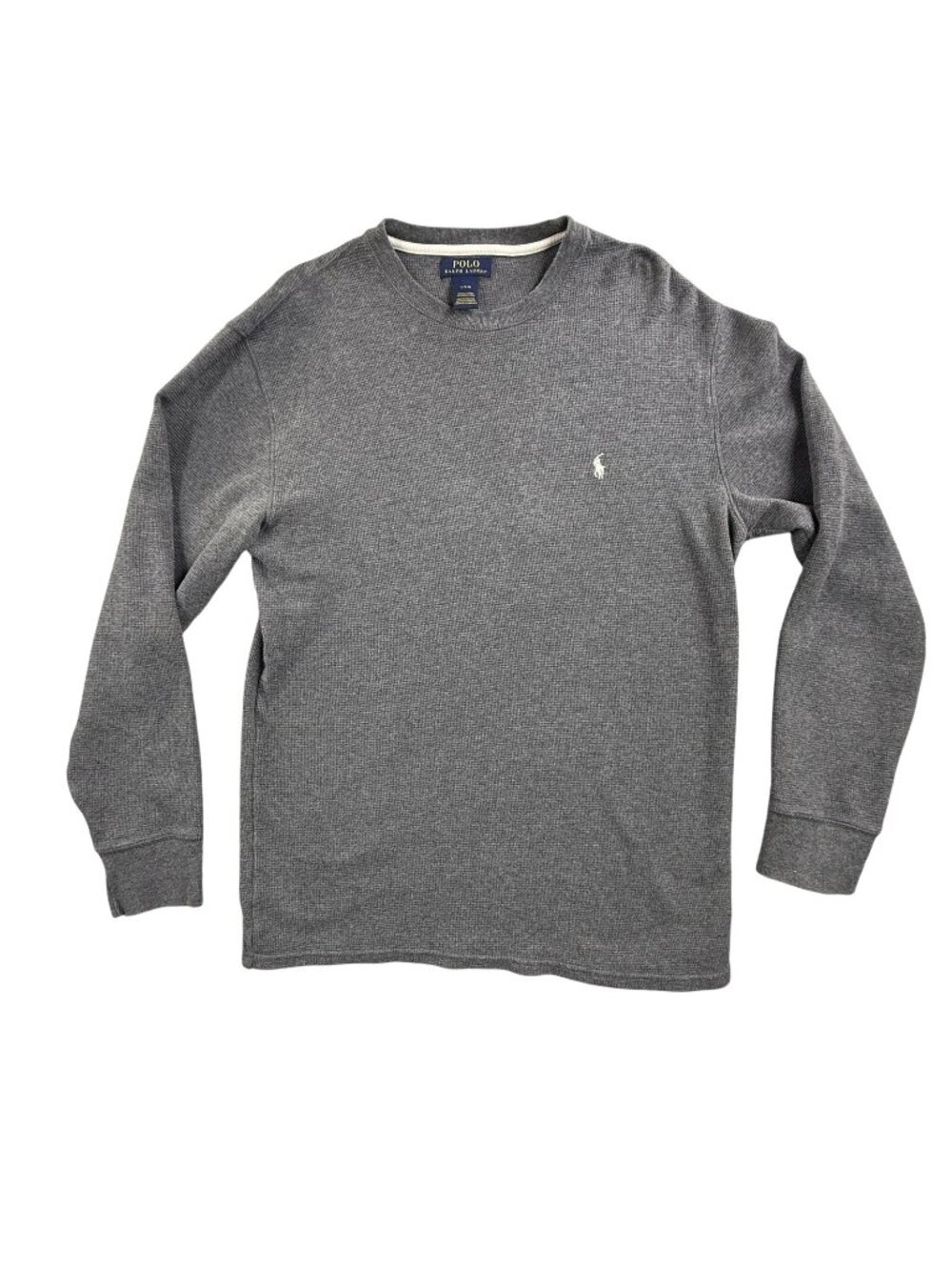 Polo Ralph Lauren Shirt Mens Large Gray Thermal Long Sleeve Waffle Knit Crewneck